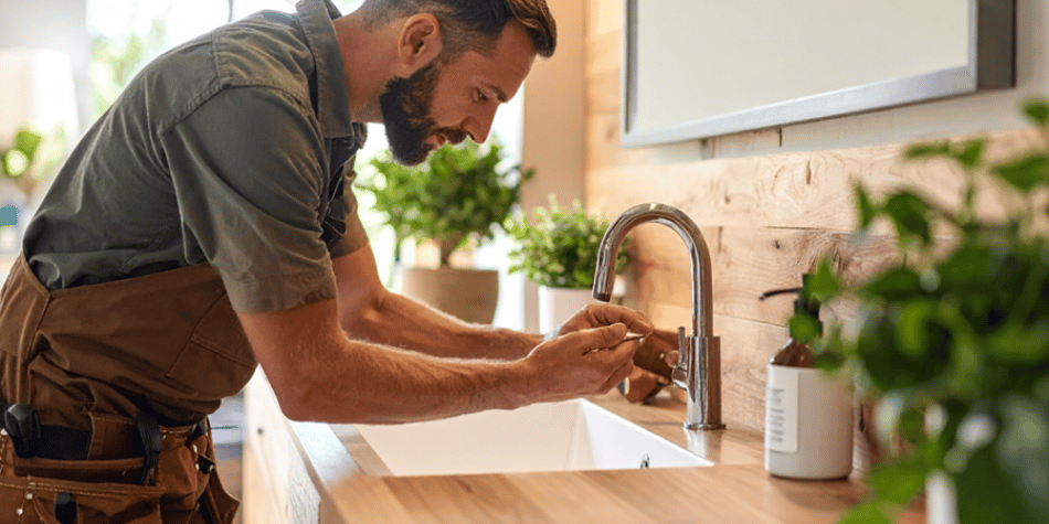 plumber fixing kitchen tap in perth home